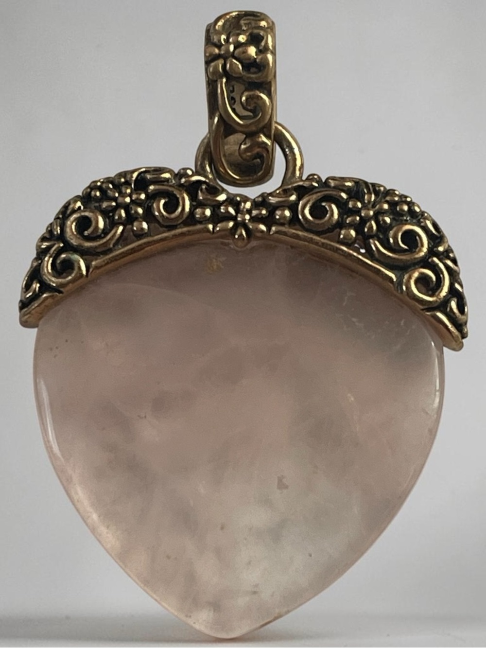 Barse Thailand Bronze Rose Quartz Heart Pendant Statement